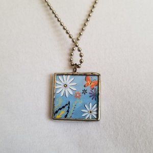 Daisy & Butterfly Necklace Pendant Microscope Slide